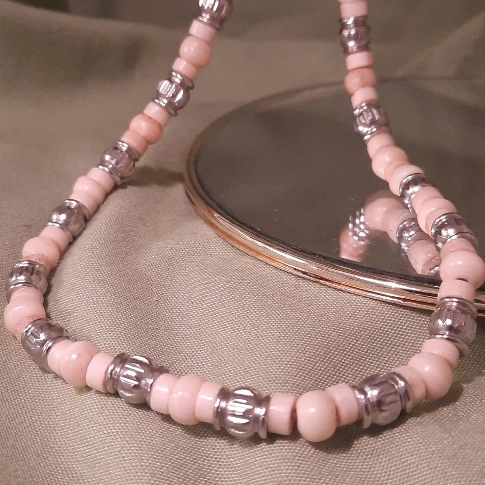 Earthy light Tan , cream shell and metal necklace  women beachy boho bohemian